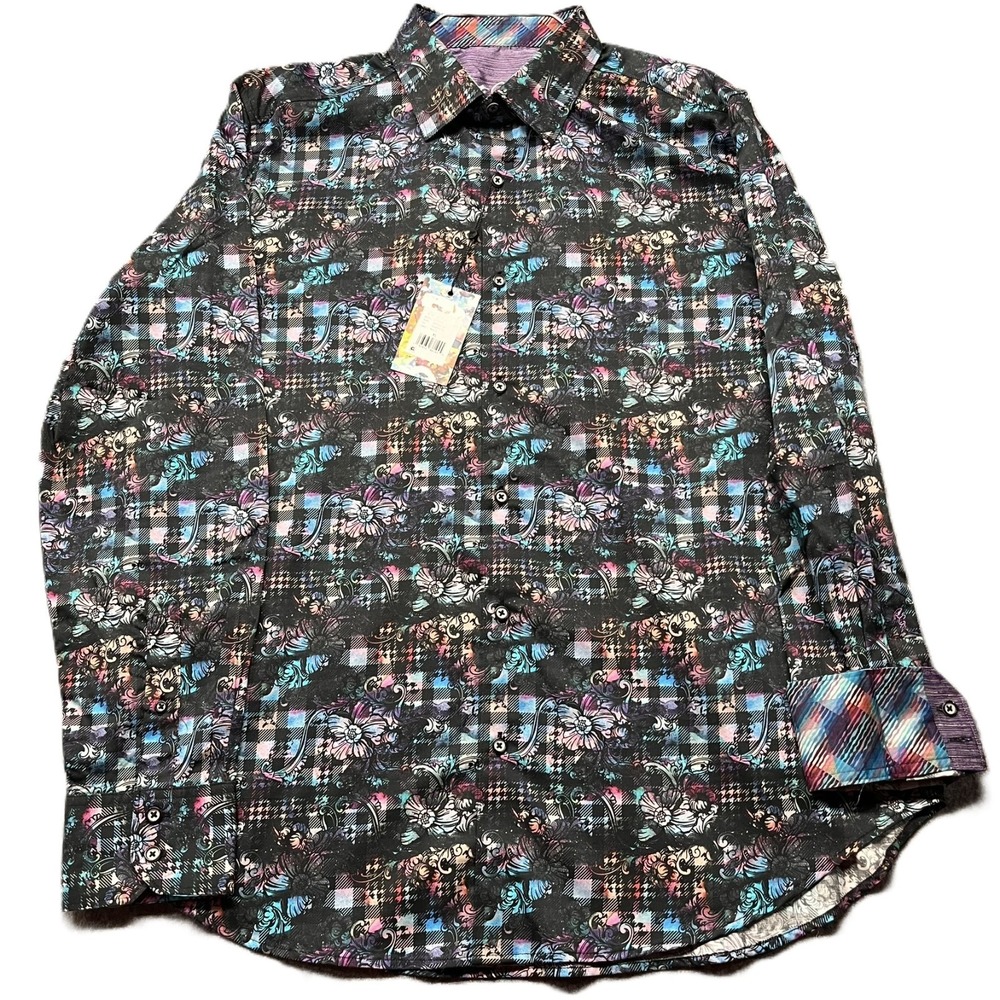 Robert Graham Wagner Long Sleeve Mens Shirt XL Multicolor Floral Flip Cuff